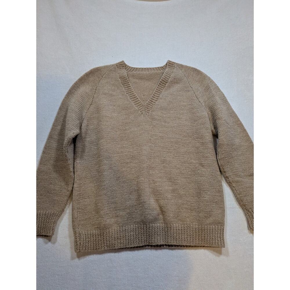 Classic Tan V Neck Sweater Knit Pullover Long Sleeve Casual Menswear